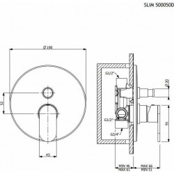 Εντοιχισμένος Ορειχάλκινος Μίκτης ντουζιέρας 2 εξόδων Armando Vicario Slim 500050D-300 White Matt (Λευκό Ματ)
